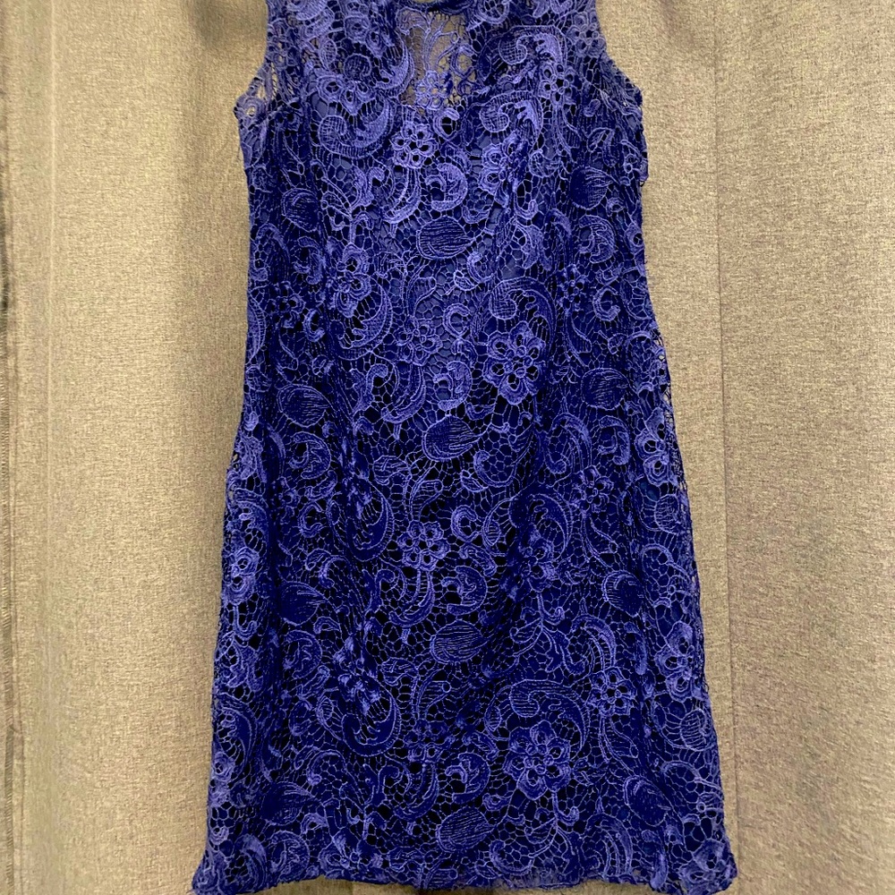 Navy blue floral lace short dress